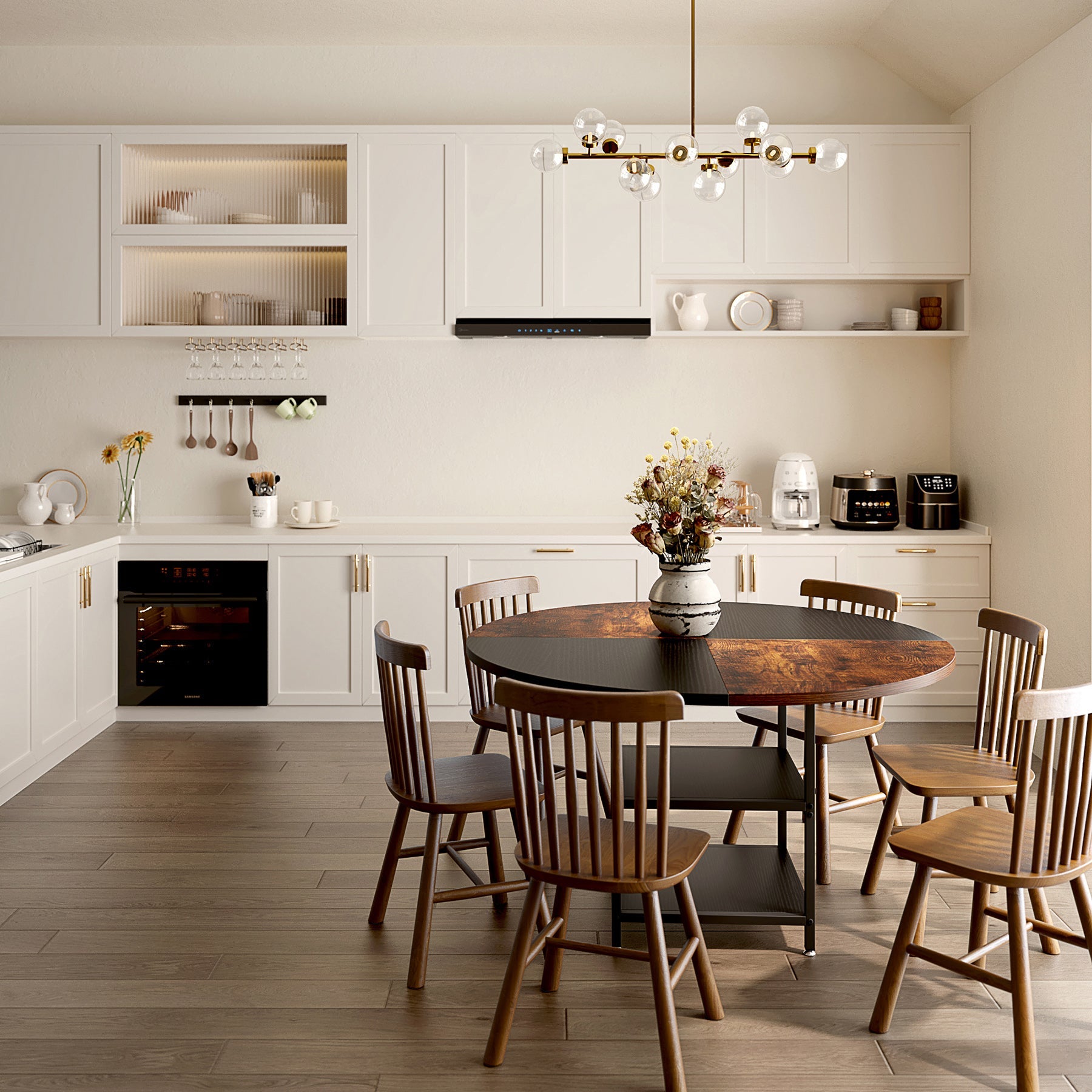 Tribesigns Dining Table, Round Kitchen Dinner Table with Storage