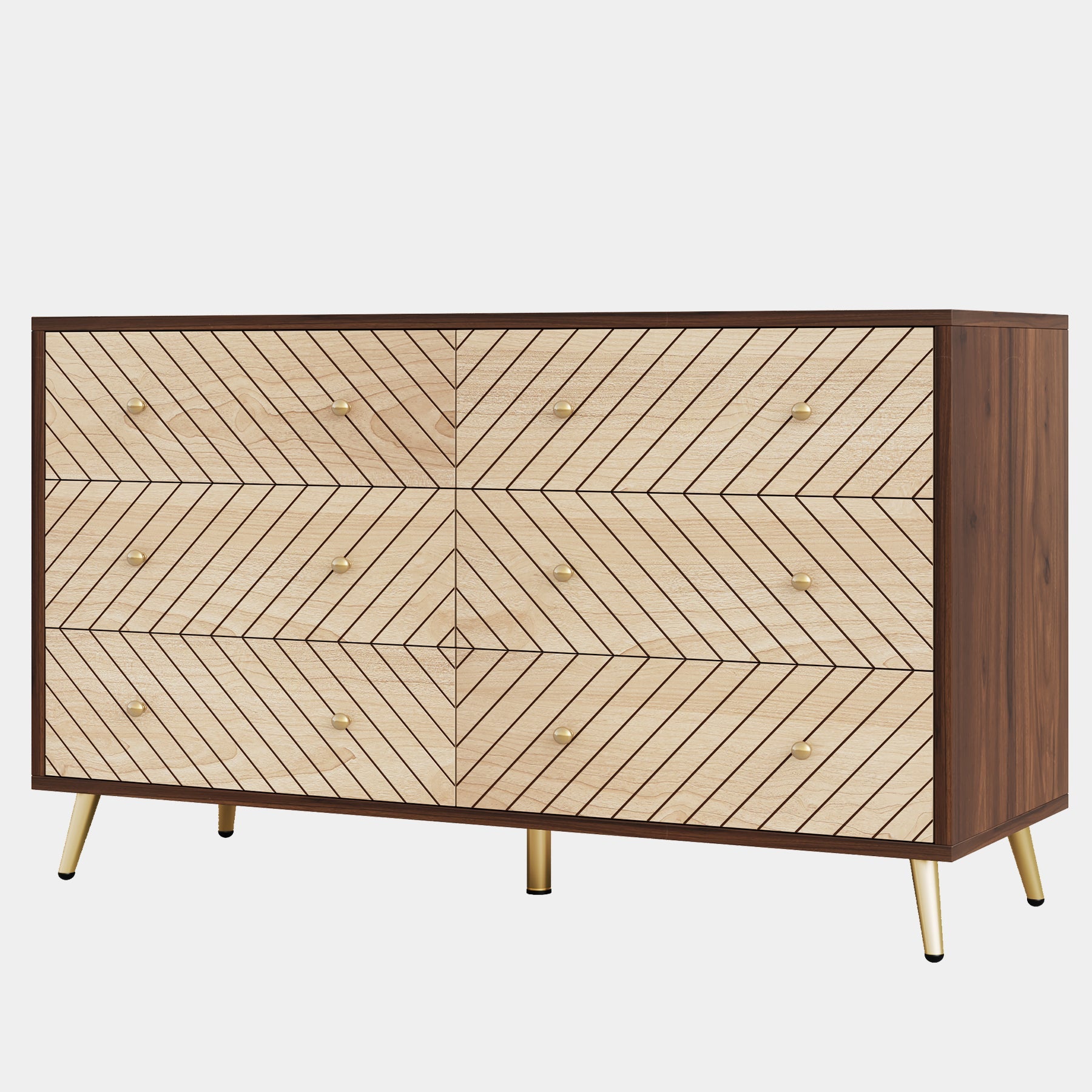 Wood 6 Drawer Chest, Storage Cabinet Dresser with Metal Legs Tribesigns