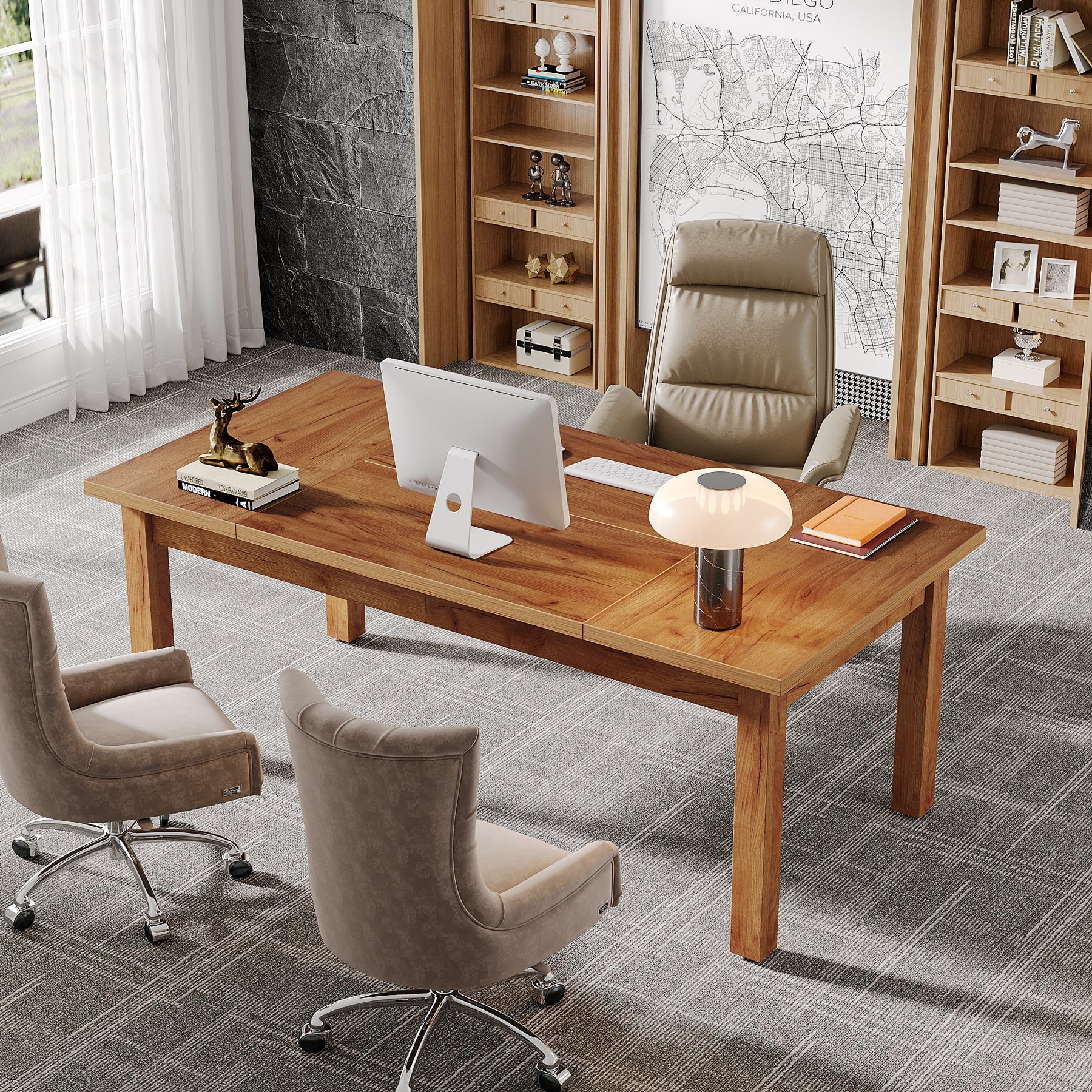 Wood Executive Desk, 70.9" Computer Desk Large Office Desk Tribesigns