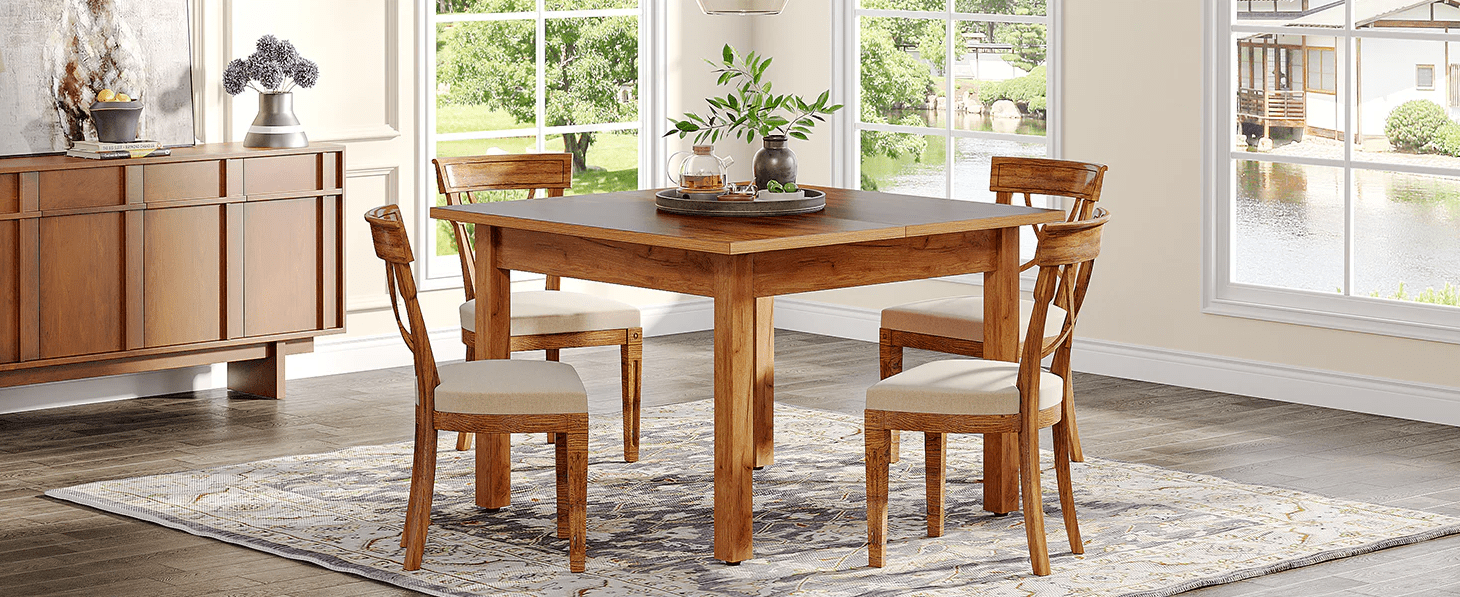 39.4" Square Dining Table Kitchen Table with Solid Wood Legs for 4