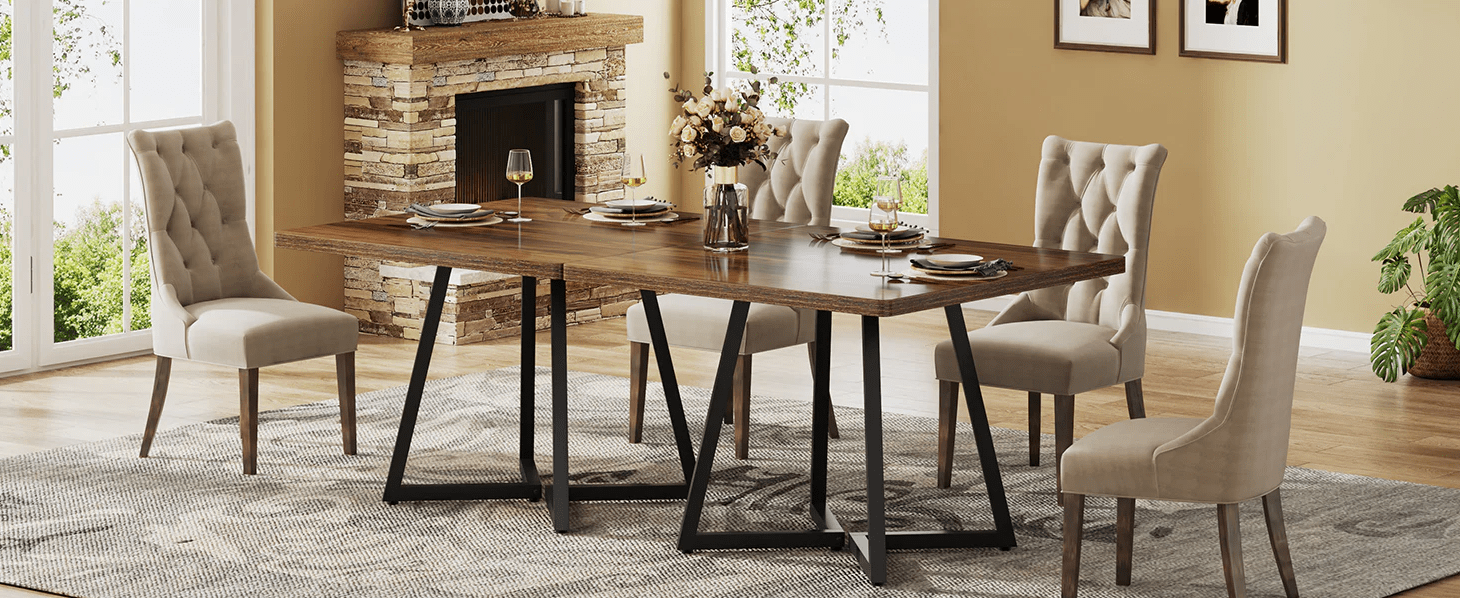 Small Kitchen Dinner Table with Metal Base for 2-4