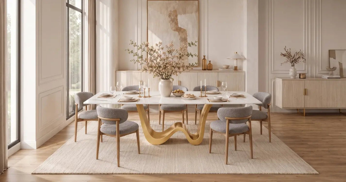 What Chair Colors Go with a White and Gold Sintered Stone Dining Table?