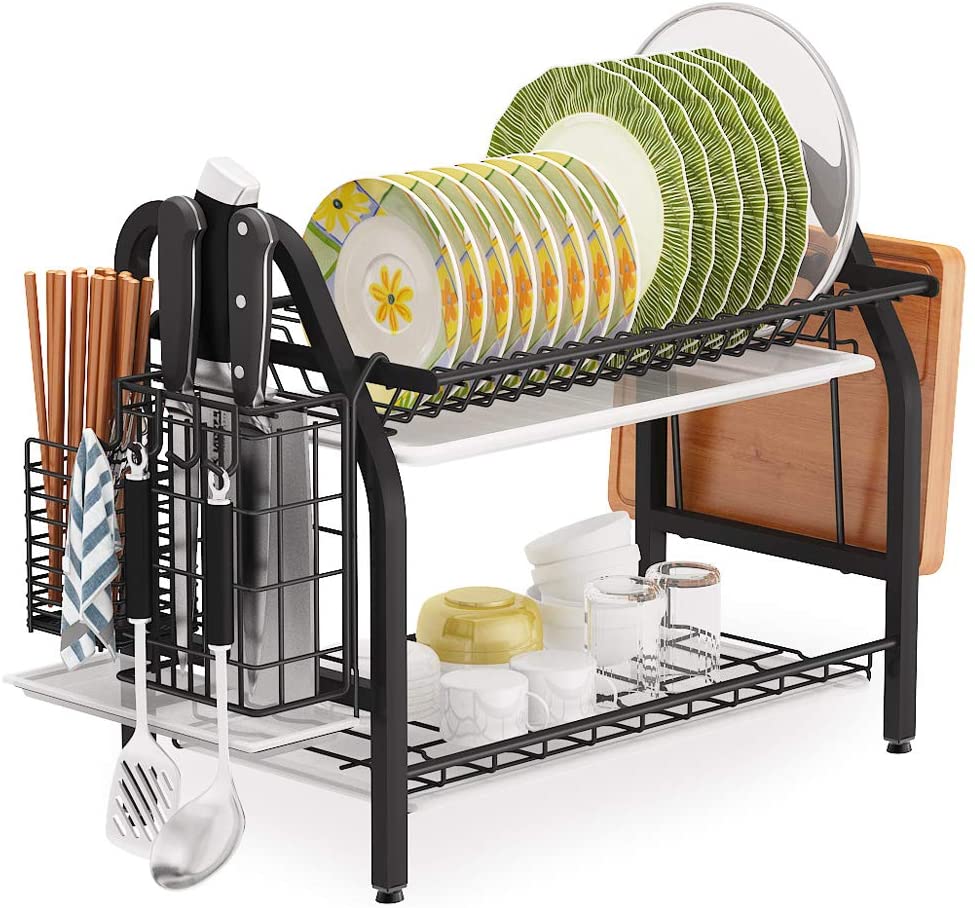 Dish Drying Rack, 1Easylife 2-Tier Compact Kitchen Dish Rack Drainboard Set  - Dish Racks