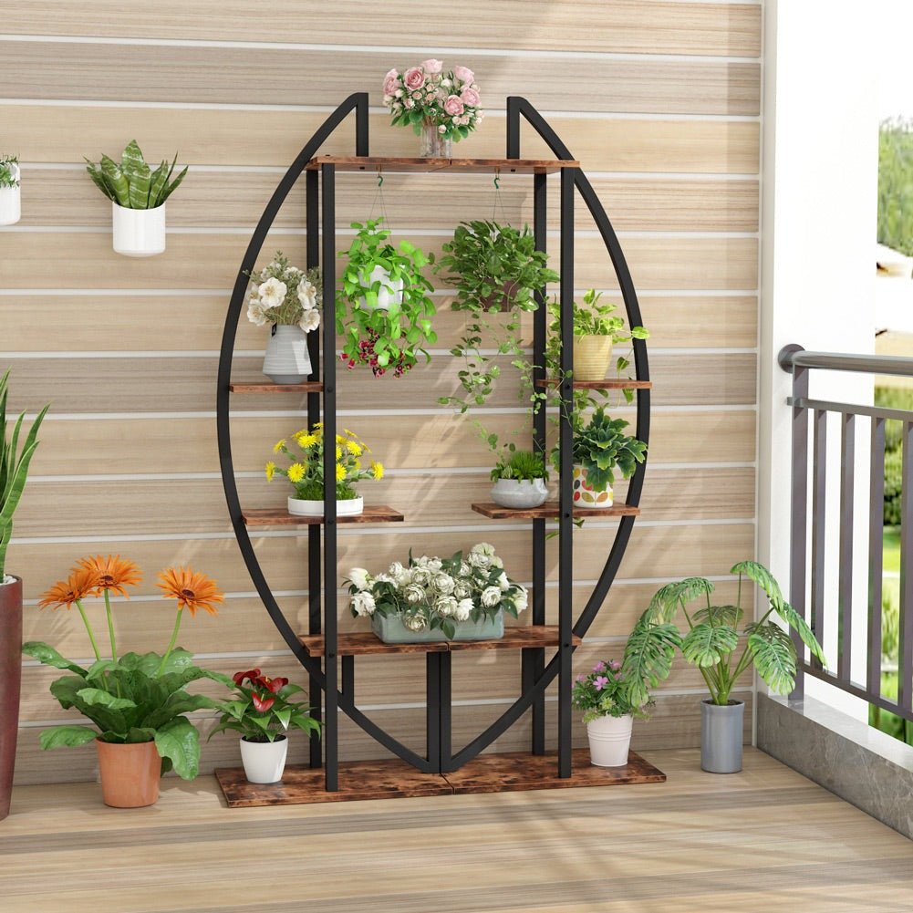5 Tier Plant Stand Half Circle Shape Plant Shelf w/ Hanging Hook Planter  Display