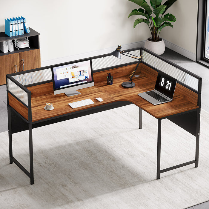 55" L-Shaped Computer Desk, Executive Desk Corner Office Desk with Baffle Plate