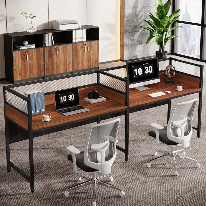 94.5" Two-Person Desk, Office Computer Desk Workstation Desk with Privacy Panel