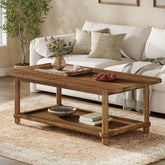 Rectangle Solid Wood Coffee Table, 47" Center Table with 2-Tier Storage 3