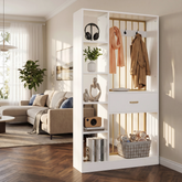 70.8" Room Divider with Storage Shelves, Drawer & Coat Rack, Freestanding Wood Partition Wall 3
