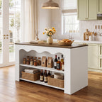 59" Modern Kitchen Island with Storage & Seating Space, 3-Tier Stationary Island Table