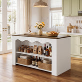 59" Modern Kitchen Island with Storage & Seating Space, 3-Tier Stationary Island Table 3
