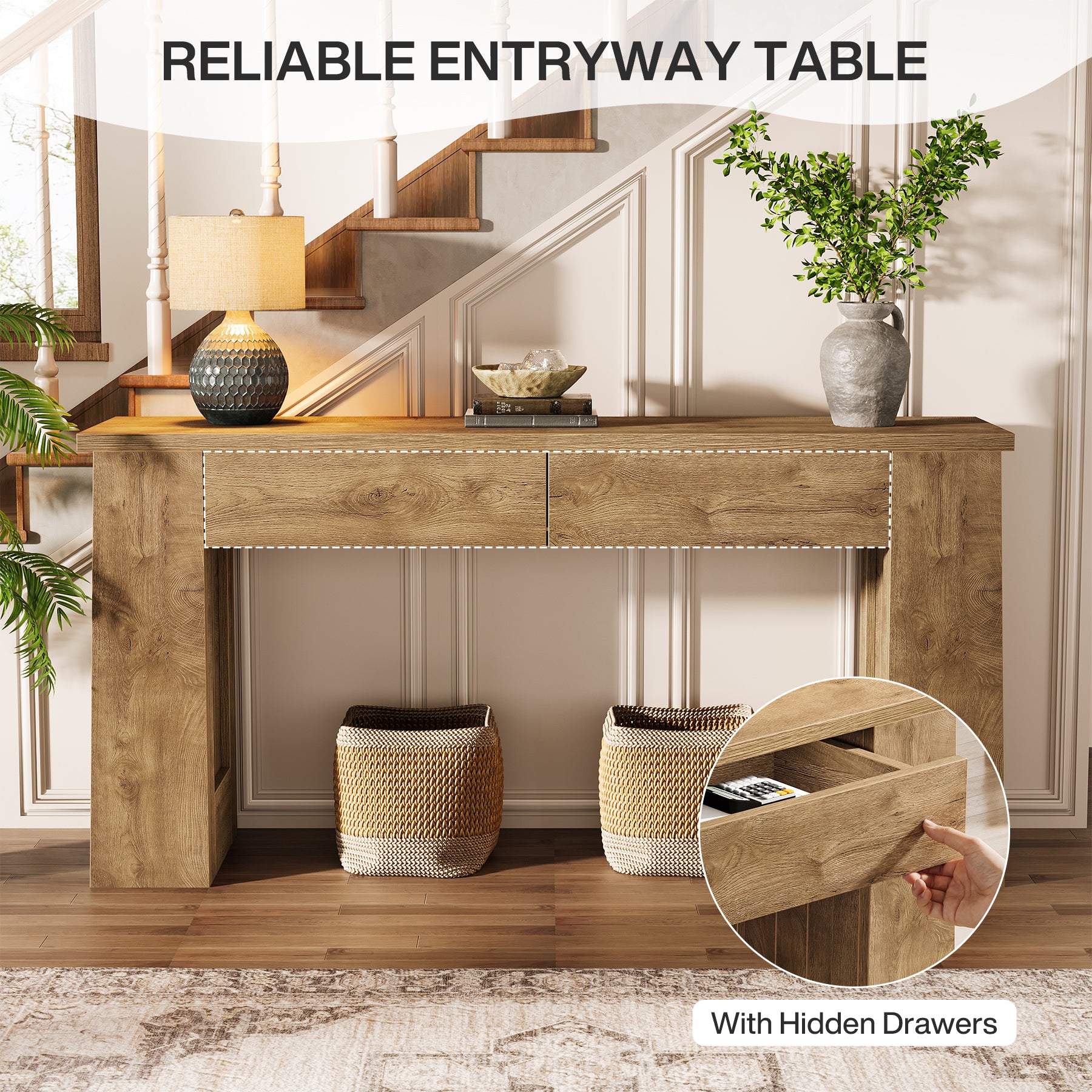 63" Console Table with 2 Drawers, Long Entryway Sofa Table for Living Room