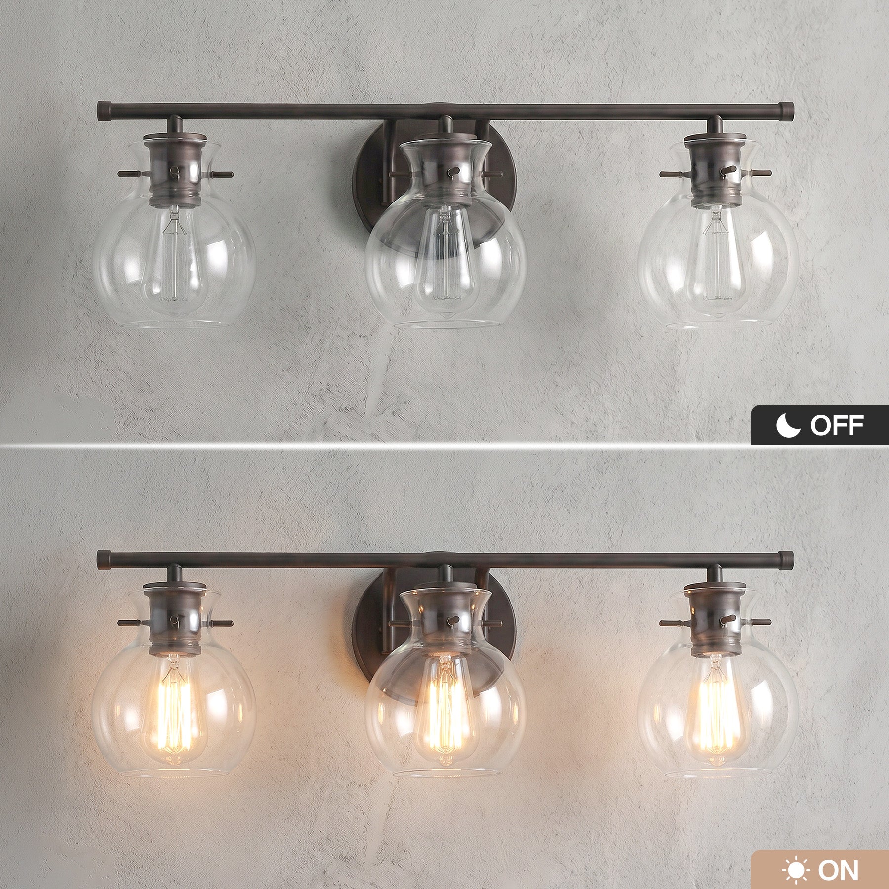 3-Light Bathroom Vanity Light, Modern Wall Light Fixture with Clear Glass Shades