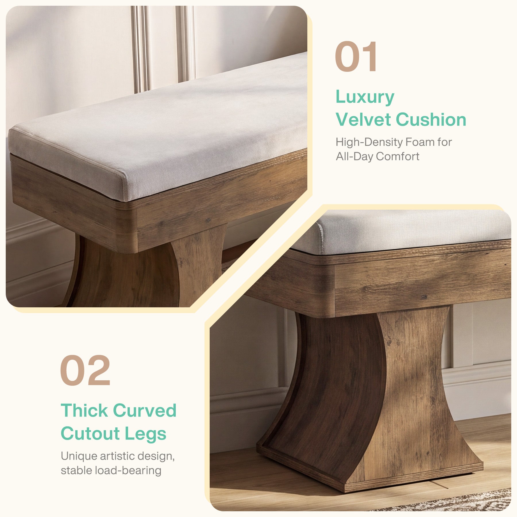 63.39" Entryway Bench with Cushion, Farmhouse Dining Bench for Hallway, Kitchen