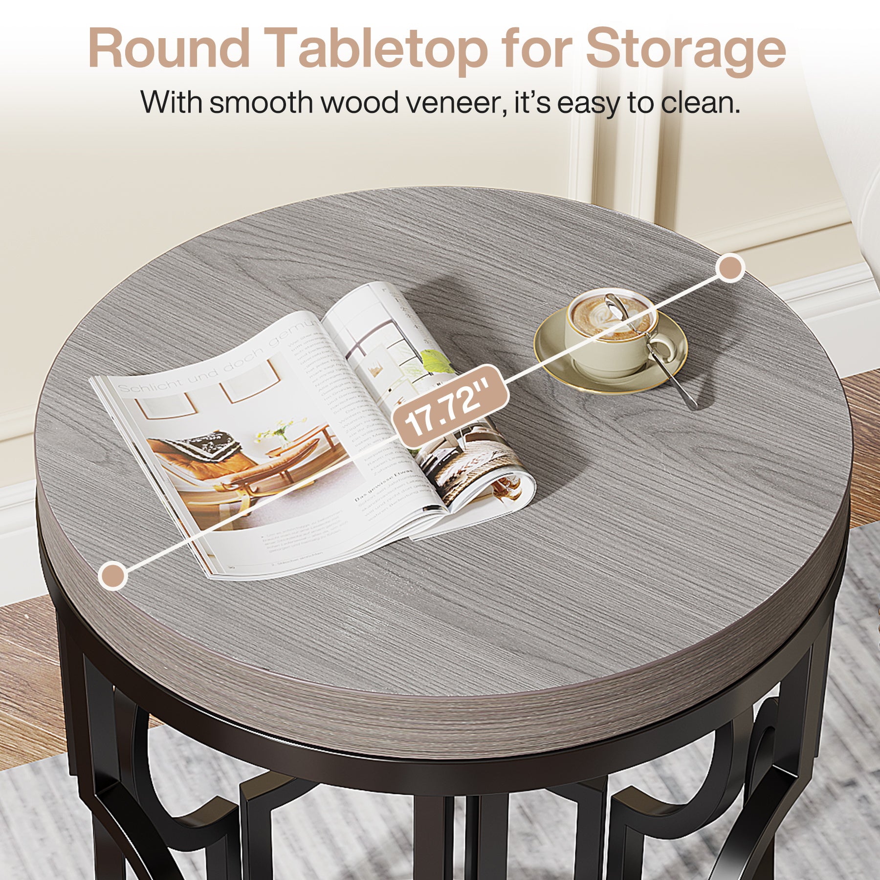 Small Round End Table, Industrial Metal Frame Side Table for Living Room & Bedroom