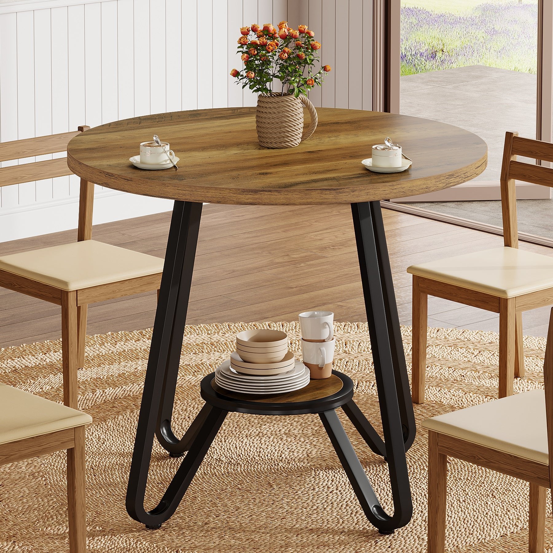 31.5" Round Dining Table, Small Kitchen Table with Open Shelves for 2 Tribesigns