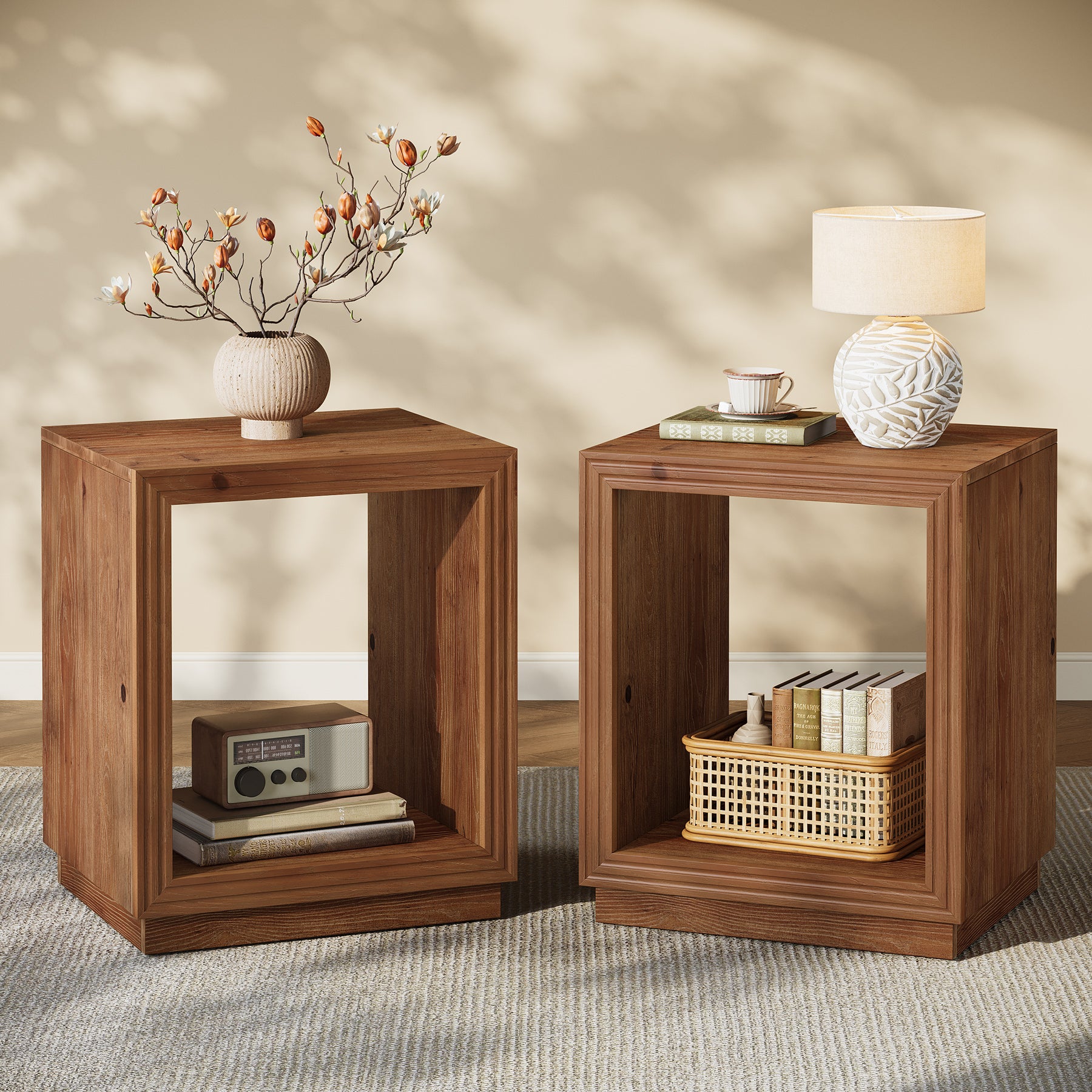 Tribesigns 19.69" Solid Wood Side Table, Rustic 2-Tier Storage End Table for Small Spaces