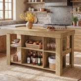 55" Kitchen Island, Farmhouse 3-Tier Stationary Island Table with 6 Storage Cubbies 3