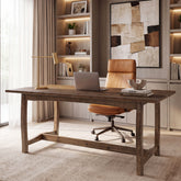 63" Solid Wood Executive Desk, Farmhouse Computer Desk with Reinforced Trestle Base 3