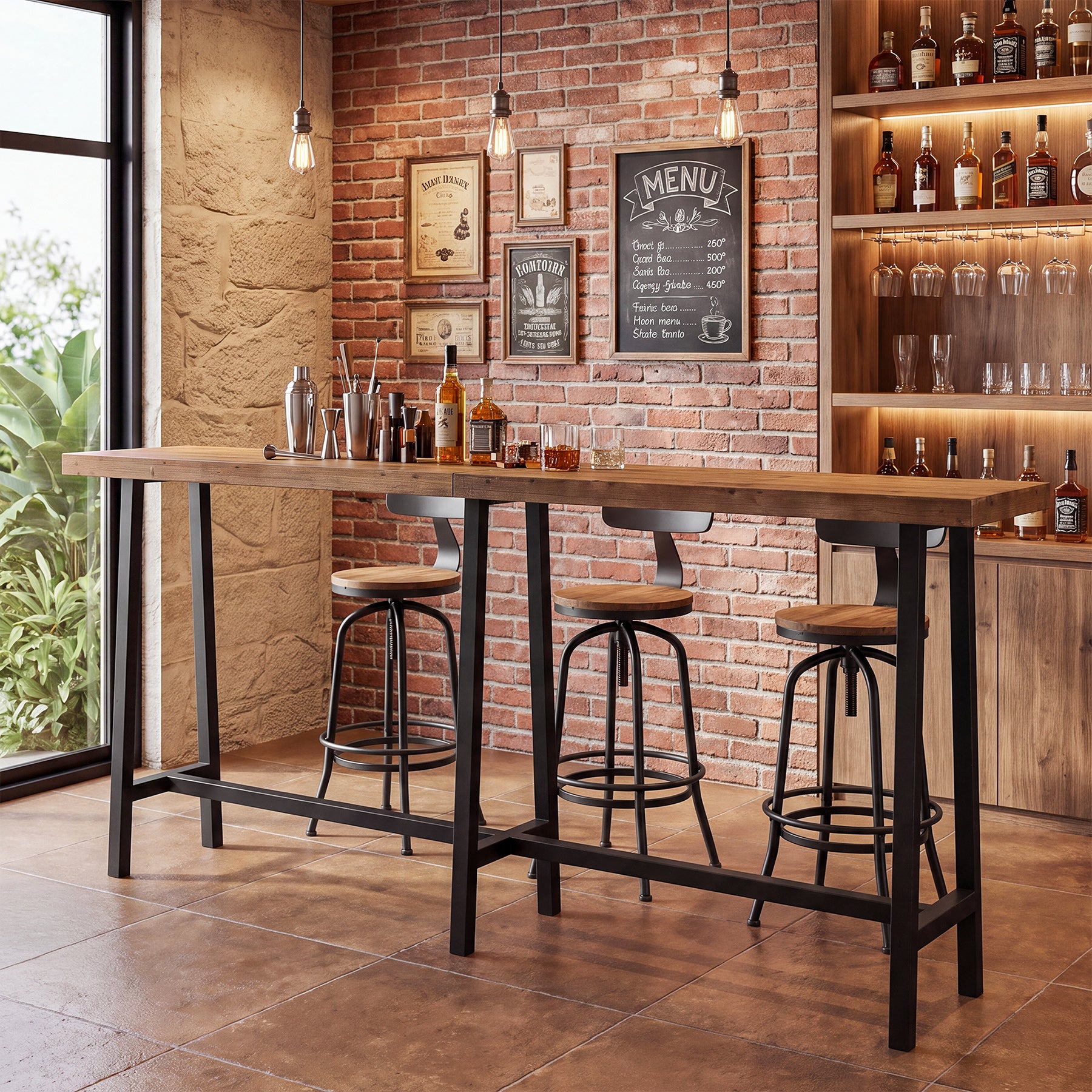 86" Extra Long Industrial Bar Table, Counter Height Solid Wood Pub Table, Narrow High Top