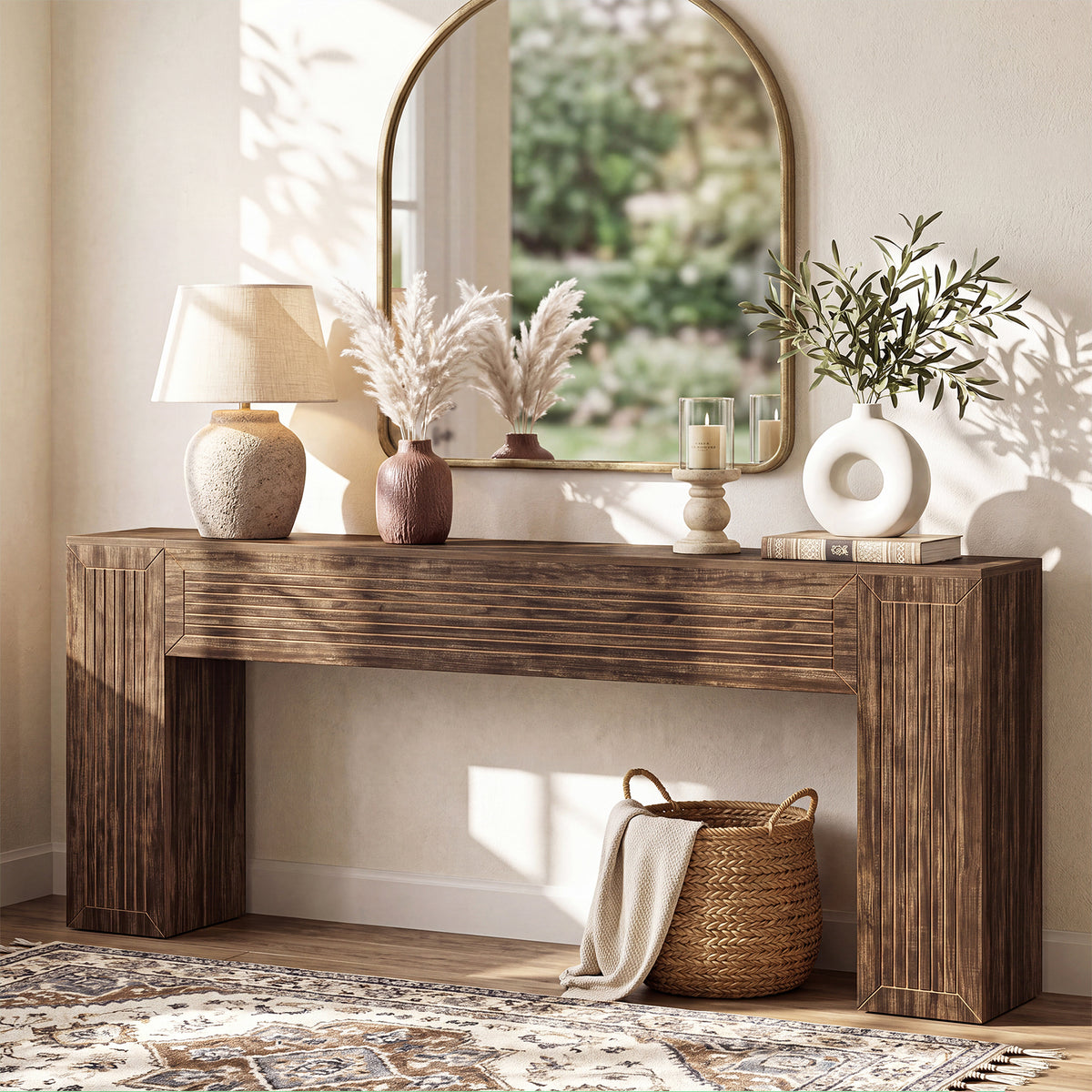 79" Extra Long Console Table, Modern Farmhouse Entryway Sofa Table with Fluted Legs