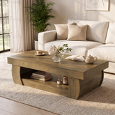 Tribesigns 55-Inch Wooden Coffee Table with 2-Tier Storage Shelf and Curved Legs, Modern Farmhouse Center Table for Living Room and Apartment 3