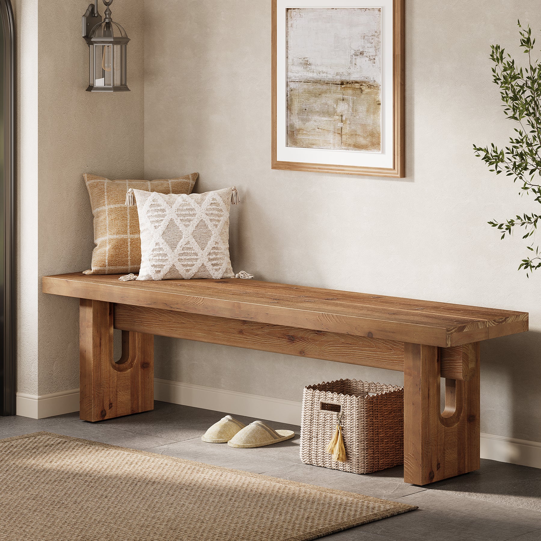 63“ Long Entryway Bench, Solid Wood End of Bed Indoor Seating
