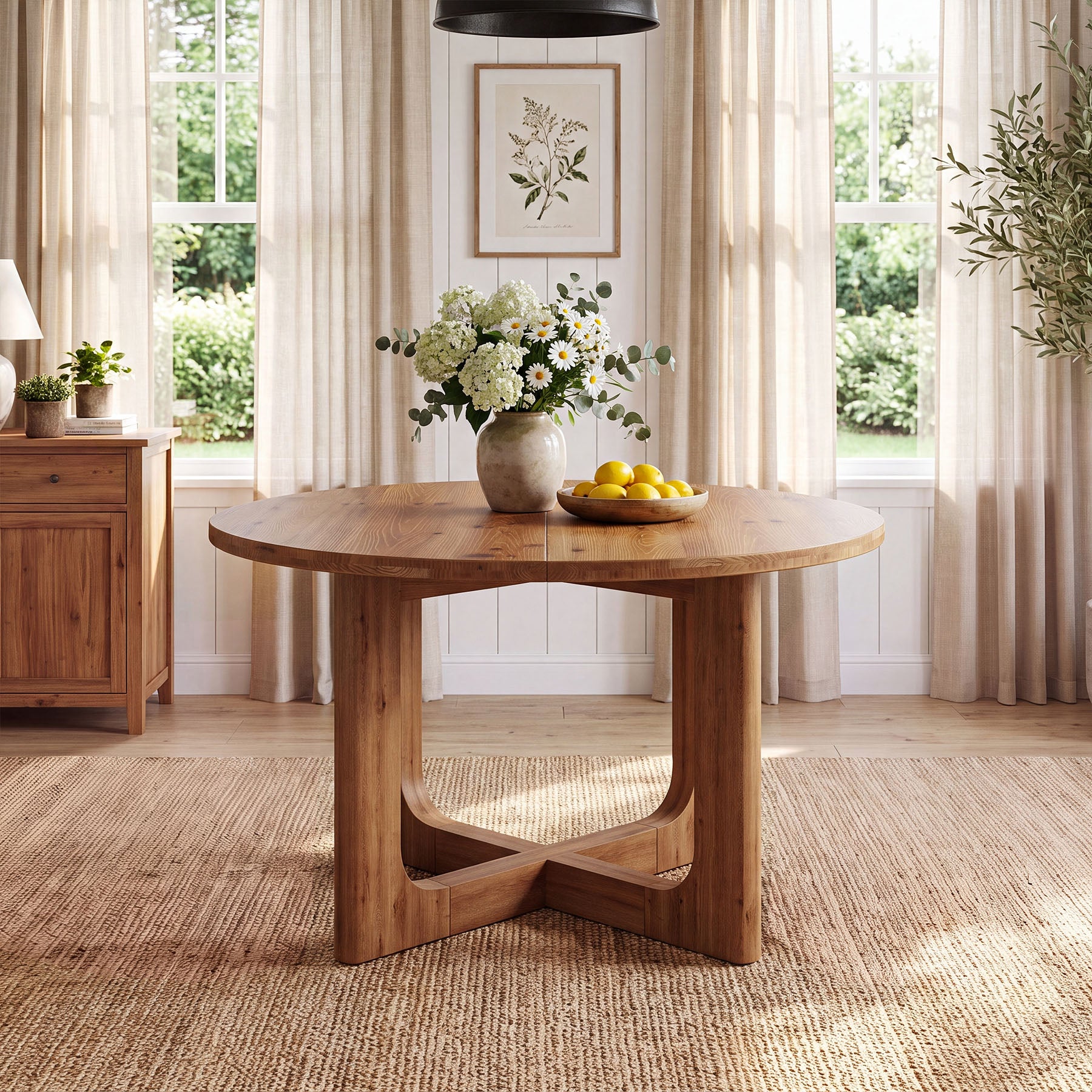 39.4" Round Solid Wood Dining Table, Farmhouse Kitchen Table with X-Cross Legs for 2-4
