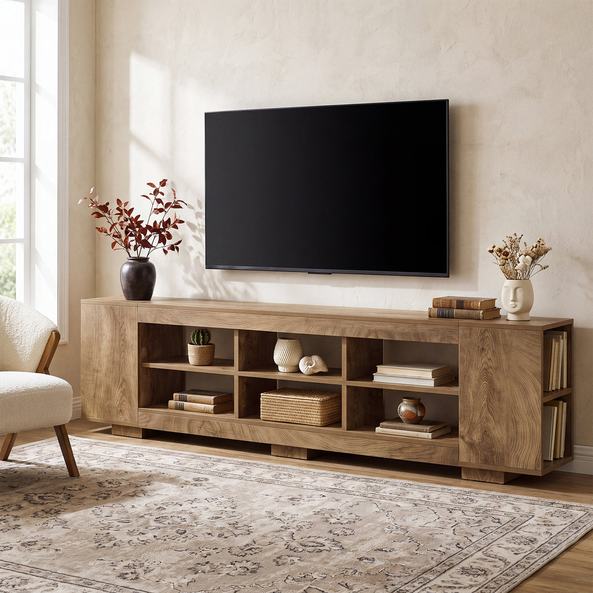 78.7" TV Stand with Open Storage Cubbies, Farmhouse Entertainment Center for TVs up to 80"