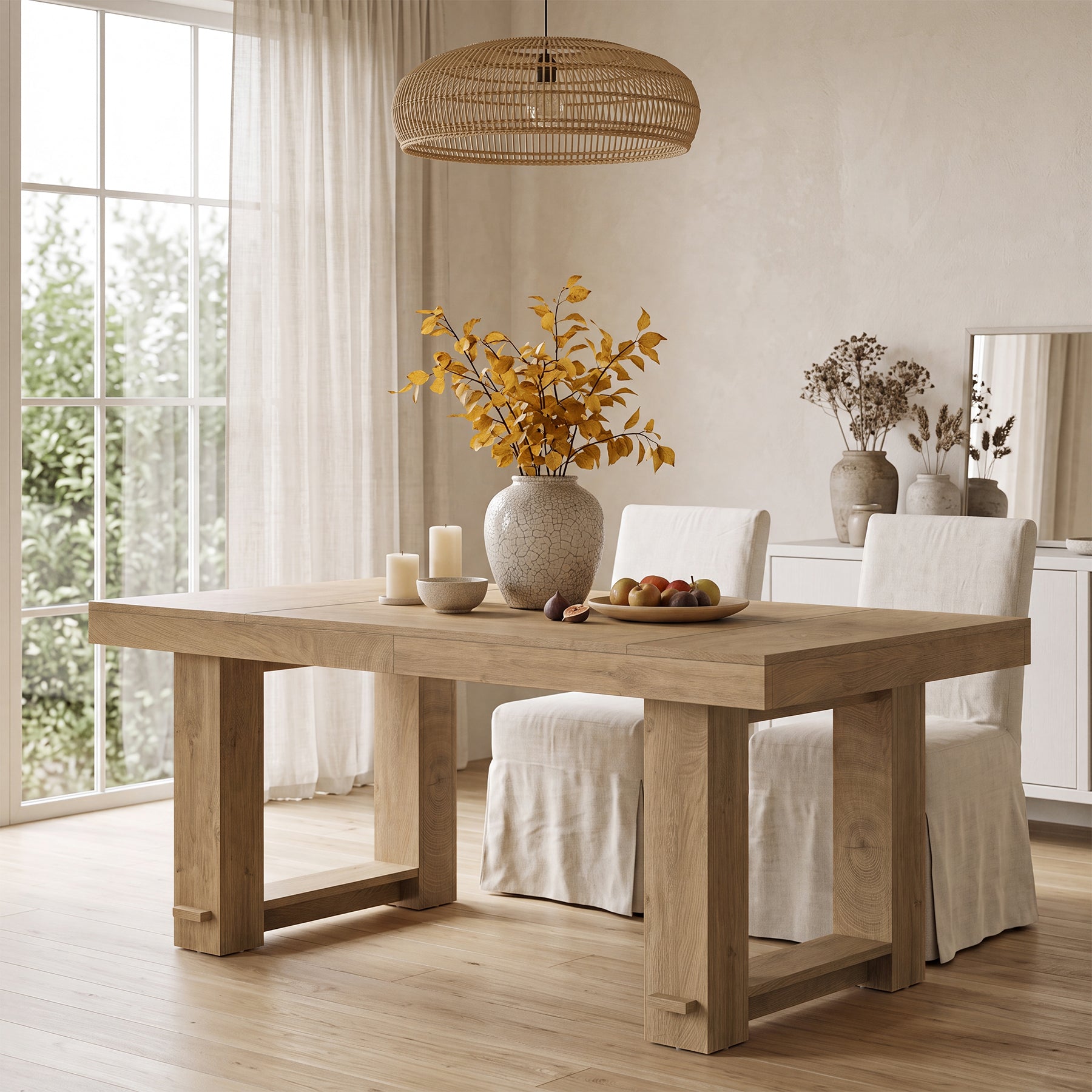 63" Large Dining Table, Rectangular Farmhouse Kitchen Table for 4-6 People