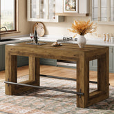 Counter Height Bar Table, 59" Pub Table With Metal Footrest For Dining Room 3