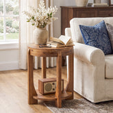 Solid Wood End Table, 2-Tier Round Side Table with Storage Shelf for Living Room, Bedroom 3