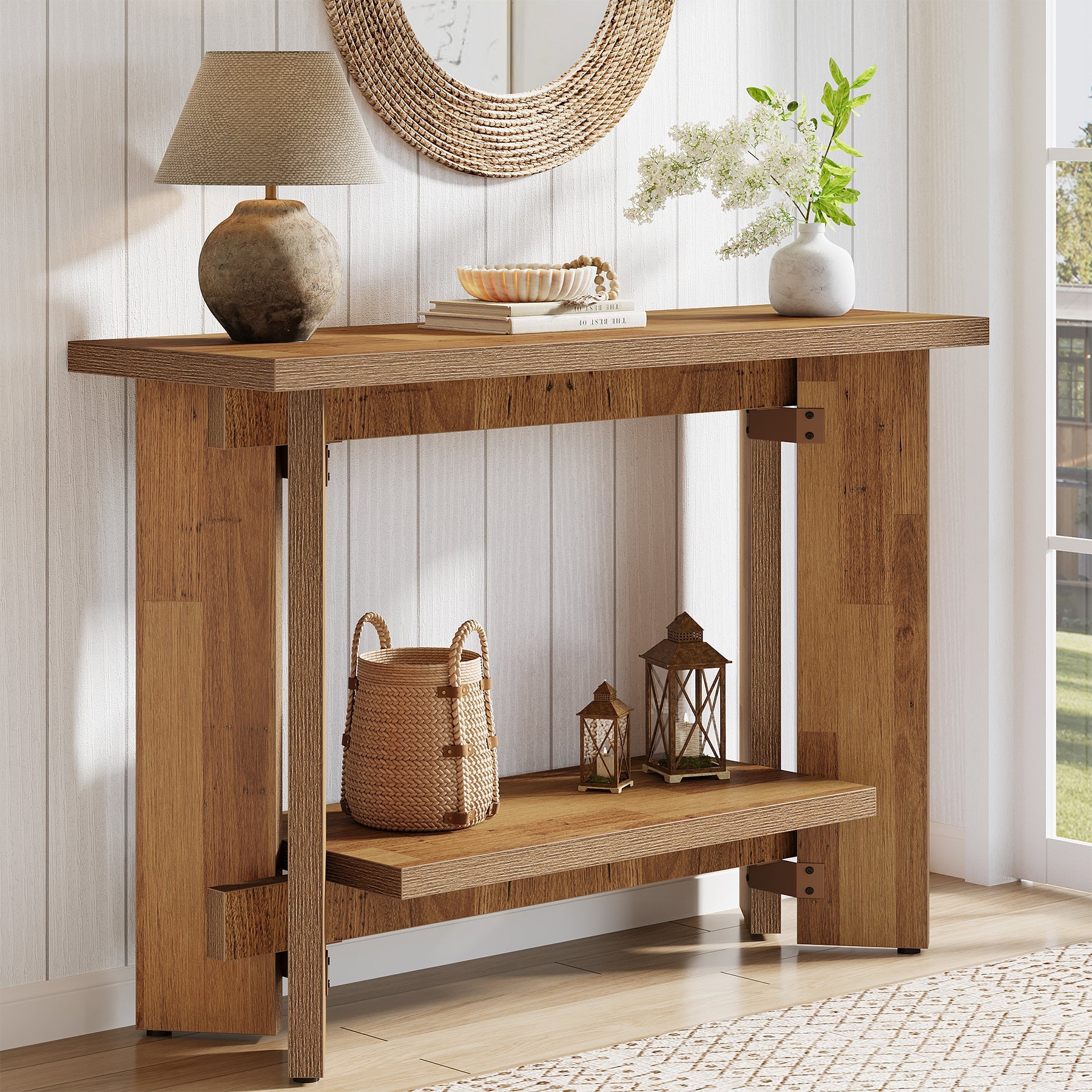 2-Tier Console Table, 41" Narrow Sofa Entryway Table with Storage Shelf