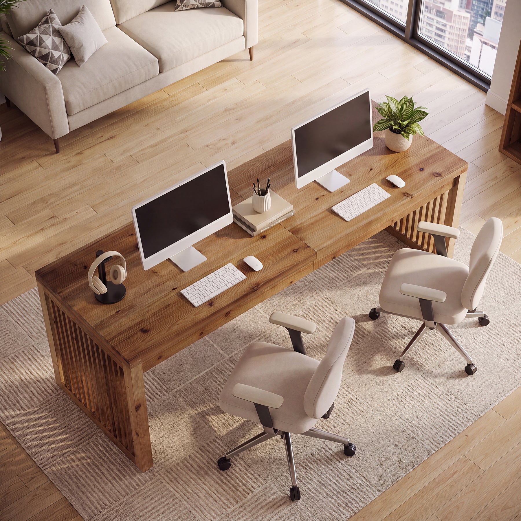 78.7" Solid Wood 2-Person Desk, Large Computer Desk for Home Office
