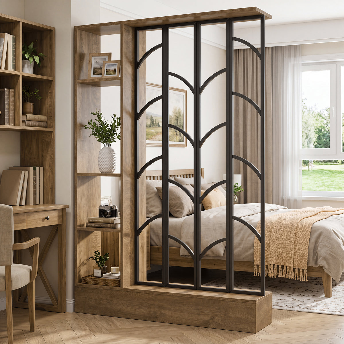 71" Tall Freestanding Room Divider with Shelves, Storage Partition Screen