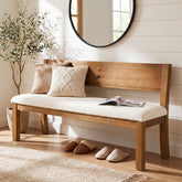 55" Entryway Bench, Upholstered Storage Bench with Backrest for Hallway 3