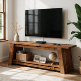 Tribesigns 63" Solid Wood TV Stand with 2-Tier Storage, Farmhouse Media Console for 70" TVs 3