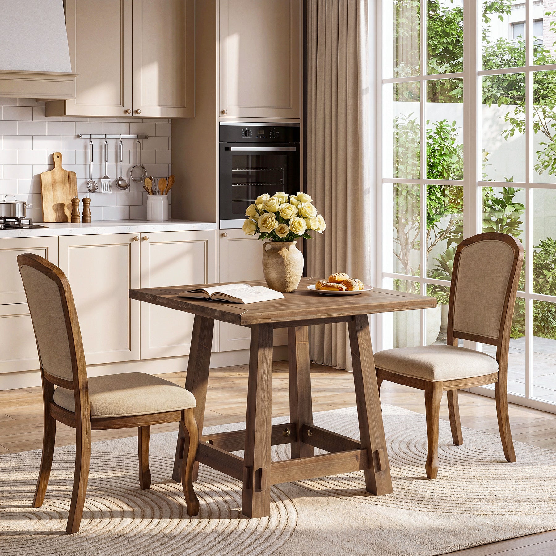 31.5" Solid Wood Dining Table for 4, Small Square Kitchen Table for Dining Room
