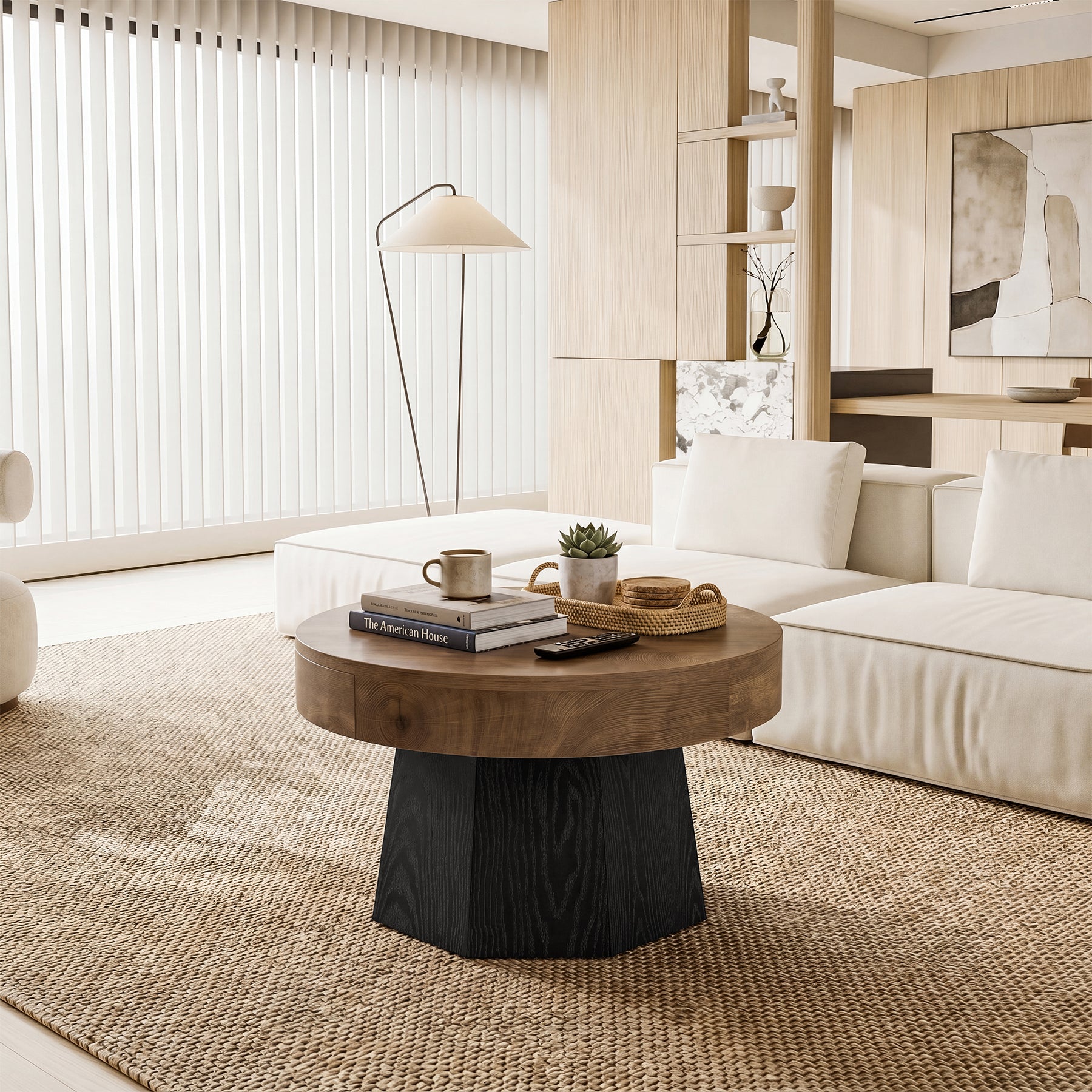 31.5" Round Coffee Table, octagonal base Tea Table for Living Room