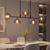 5-Light 39" Black Linear Chandelier, Modern Smoke Gray Glass Pendant Light 3