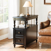 23.6" End Table, Solid Wood Accent Nightstand Bedside Table with Double Drawer 3