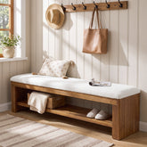 63" Solid Wood Entryway Bench with Cushion and Storage, Upholstered Shoe Bench for Hallway 3