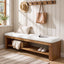 63" Solid Wood Entryway Bench with Cushion and Storage, Upholstered Shoe Bench for Hallway