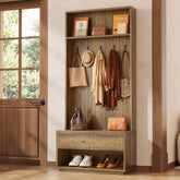 70.87-Inch Hall Tree with Bench and Shoe Storage, 5-in-1 Entryway Coat Rack with Drawer and 5 Hooks 3