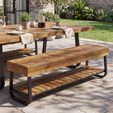 63" Dining Bench with Slatted Shelf, Indoor Kitchen Bench with Metal Frame 3