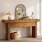 Solid Wood Console Table with 2 Drawers, 63" Farmhouse Entryway Sofa Table Behind Couch 3