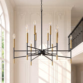12-Light 32" Farmhouse Chandelier, Black and Gold Candle Ceiling Light 3