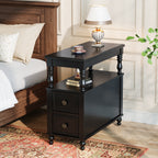 Solid Wood Nightstand with 2 Drawers, Bedside Table with Open Shelf