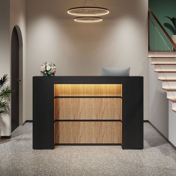 Modern Reception Desk, Large Counter Table Front Desk with LED Lights