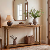 63" Solid Wood Console Table, 2-Tier Entryway Table with Turned Spindle Legs for Hallway 3