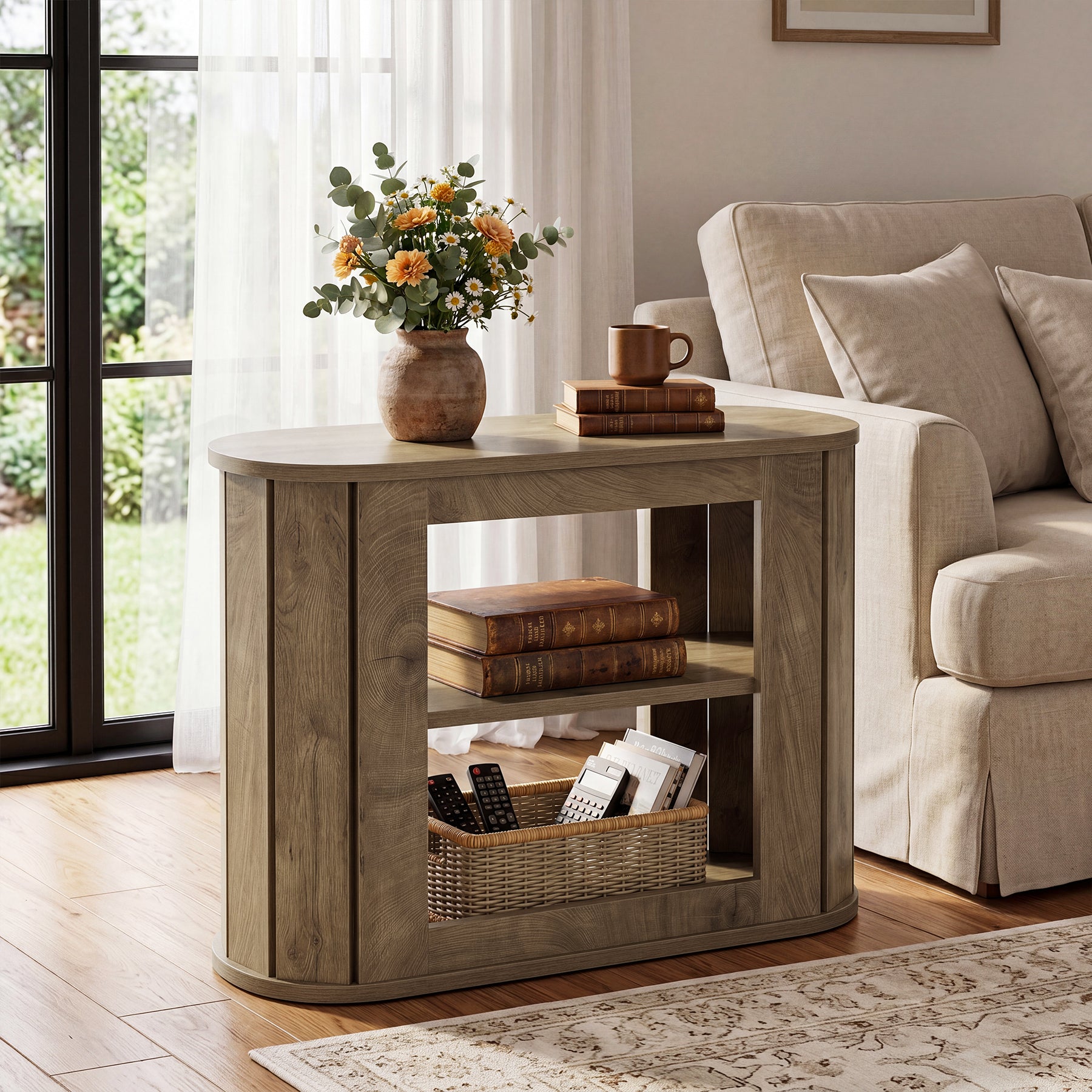 3-Tier End Table, Farmhouse Side Table with Rounded Edges for Living Room